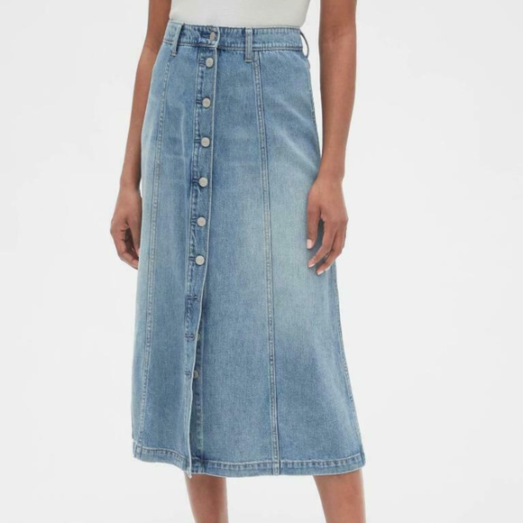 Gap Denim Long Seamed Buttonfront Skirt 